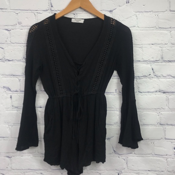 Mello Yello Black Crochet Boho Romper - Picture 1 of 7